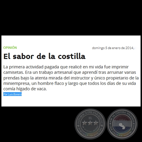 EL SABOR DE LA COSTILLA - Por LUIS BAREIRO - Domingo, 05 de Enero de 2014